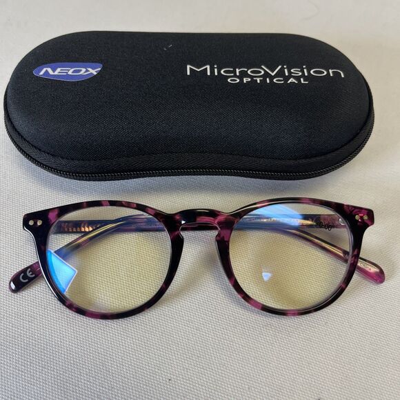 MicroVision Optical Blue Light Blocking Readers Forte Tortoise Purple w Case 0.0 - Picture 1 of 4